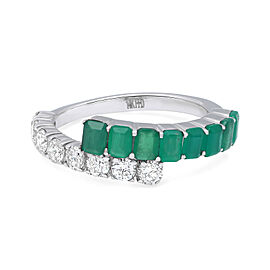 True Emerald And Cttw Diamond Ladies Ring 14K White Gold Size