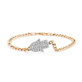 Baguette Cut Diamond Hamsa Cuban Link Chain Bracelet 14K Yellow Gold