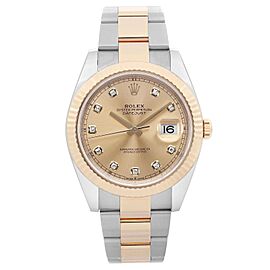 Rolex Datejust 41 18K Yellow Gold Champagne Diamond Dial Mens Watch