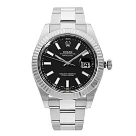 Rolex Datejust II Steel 18K White Gold Black Dial Automatic Mens Watch