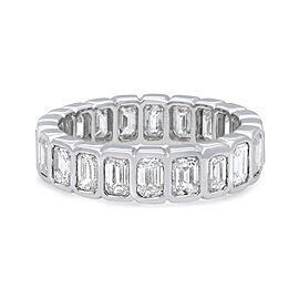 True Bezel Set Emerald Cut Diamond Eternity Band Ring 14K White Gold Size 6