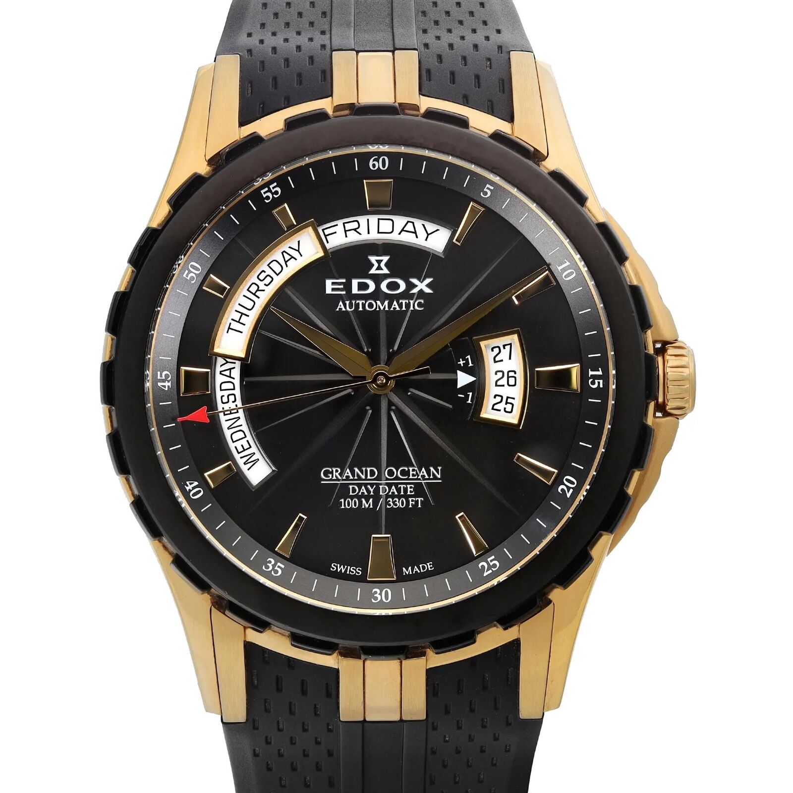 Edox Grand Ocean Day Date 45mm Steel Rubber Automatic Mens Watch Edox Buy at TrueFacet