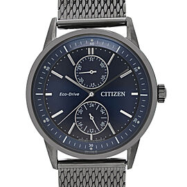 Citizen Eco-Drive 41mm Black PVD Steel Blue Dial Quartz Mens Watch