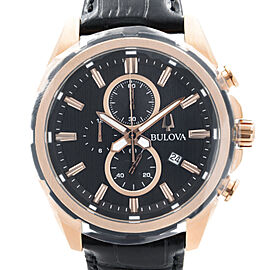 Bulova 44mm Rose Gold-Tone Steel Chronograph Black Dial Mens Watch