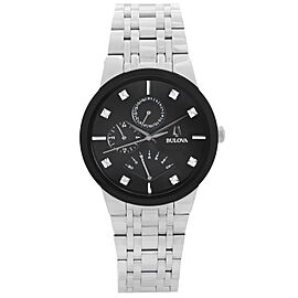 Bulova 40mm Steel Multifunction Black Diamond Dial Quartz Mens Watch