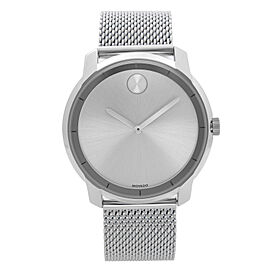 Movado Bold 44mm Stainless Steel Mesh Silver Dial Mens Quartz Watch