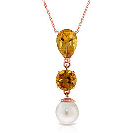 5.25 CTW 14K Solid Rose Gold Necklace Citrine Cultured Pearl