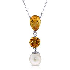 5.25 CTW 14K Solid White Gold Necklace Citrine Cultured Pearl