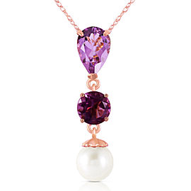 5.25 CTW 14K Solid Rose Gold Necklace Purple Amethyst Cultured Pearl