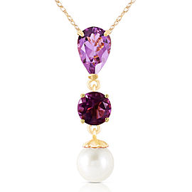 5.25 CTW 14K Solid Gold Necklace Purple Amethyst Cultured Pearl