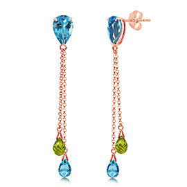 7.5 CTW 14K Solid Rose Gold Chandelier Earrings Blue Topaz Peridot