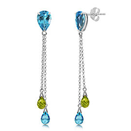 7.5 CTW 14K Solid White Gold Chandelier Earrings Blue Topaz Peridot