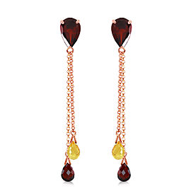 7.5 CTW 14K Solid Rose Gold Chandelier Earrings Garnet Citrine