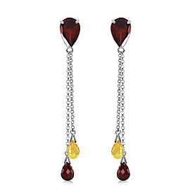 7.5 CTW 14K Solid White Gold Chandelier Earrings Garnet Citrine