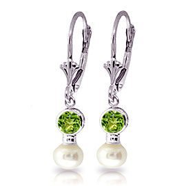 5.2 CTW 14K Solid White Gold Leverback Earrings Cultured Pearl Peridot