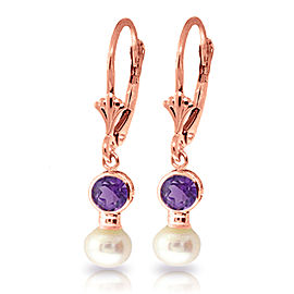 5.2 CTW 14K Solid Rose Gold Leverback Earrings Cultured Pearl Amethyst