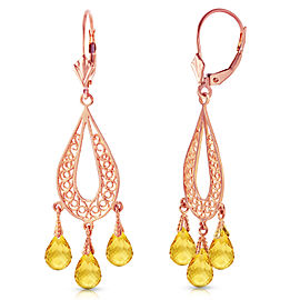 3.75 CTW 14K Solid Rose Gold Chandelier Earrings Natural Citrine