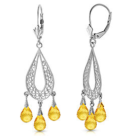 3.75 CTW 14K Solid White Gold Chandelier Earrings Natural Citrine