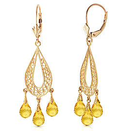 3.75 CTW 14K Solid Gold Chandelier Earrings Natural Citrine