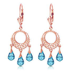 3.75 CTW 14K Solid Rose Gold Chandelier Earrings Blue Topaz