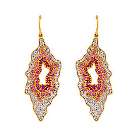 18k Yellow Gold Pink Sapphire and Diamond Drop Earrings