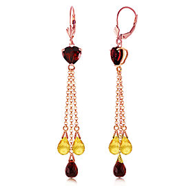 14K Solid Rose Gold Chandelier Earrings with Briolette Garnets & Citrines