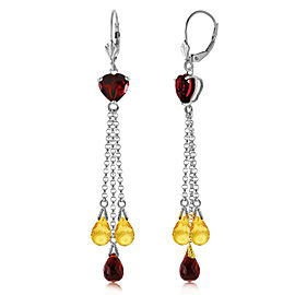 9.5 CTW 14K Solid White Gold Chandelier Earrings Briolette Garnet Citrine