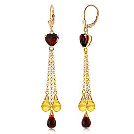 9.5 CTW 14K Solid Gold Chandelier Earrings Briolette Garnet Citrine