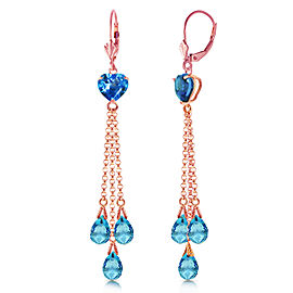 14K Solid Rose Gold Chandelier Earrings with Briolette Blue Topaz