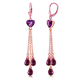 14K Solid Rose Gold Chandelier Earrings with Briolette Amethyst