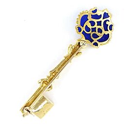 MIKIMOTO 18K Yellow Gold Key Motif Blue Enamel Brooch LXWBJ-685