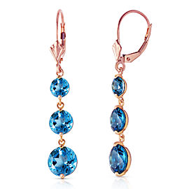 7.2 CTW 14K Solid Rose Gold Drop Earrings Round Blue Topaz