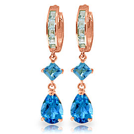 5.62 CTW 14K Solid Rose Gold Blue Topaz Dangling Hoops