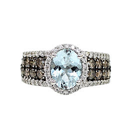 LeVian 14K White Gold Aquamarine, Chocolate & White Diamond Ring Size 7