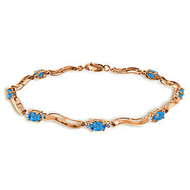 14K Solid Rose Gold Tennis Bracelet with Diamonds & Blue Topaz