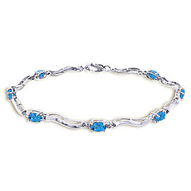 2.16 CTW 14K Solid White Gold Tennis Bracelet Diamond Blue Topaz