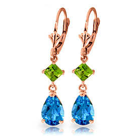 4.5 CTW 14K Solid Rose Gold Leverback Earrings Peridot Blue Topaz