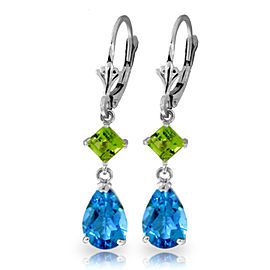 4.5 CTW 14K Solid White Gold Leverback Earrings Peridot Blue Topaz