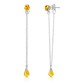 3.15 CTW 14K Solid White Gold Chandelier Earrings Citrine