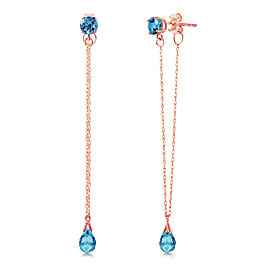 14K Solid Rose Gold Chandelier Earrings with Natural Blue Topaz