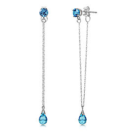 3.15 CTW 14K Solid White Gold Chandelier Earrings Natural Blue Topaz