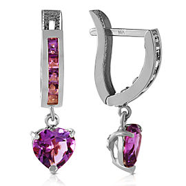 3.2 CTW 14K Solid White Gold V-shape Hoop Earrings Heart Amethyst