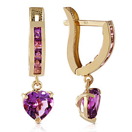 3.2 CTW 14K Solid Gold V-shape Hoop Earrings Heart Amethyst