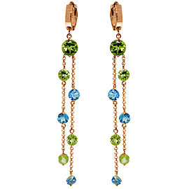 14K Solid Rose Gold Chandelier Earrings with Peridots & Blue Topaz