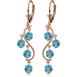 4.95 CTW 14K Solid Rose Gold Blue Topaz Drop Earrings