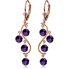 4.95 CTW 14K Solid Rose Gold Amethyst Drop Earrings