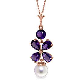 14K Solid Rose Gold Necklace with Purple Amethyst & Cultured Pearl