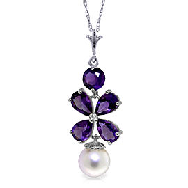 3.65 CTW 14K Solid White Gold Fleurs Rustique Amethyst Cultured Pearl Necklace