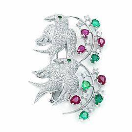 18K White Gold Emerald 1.56cttw Ruby 2.04cttw Diamond 1.92cttw Brooch