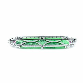 Antique Jadeite Platinum White Gold Ruby 0.40cttw Diamond 0.49cttw Brooch